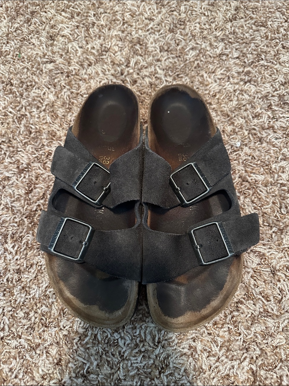 Birkenstock Double Buckle Sandals in Gray Suede